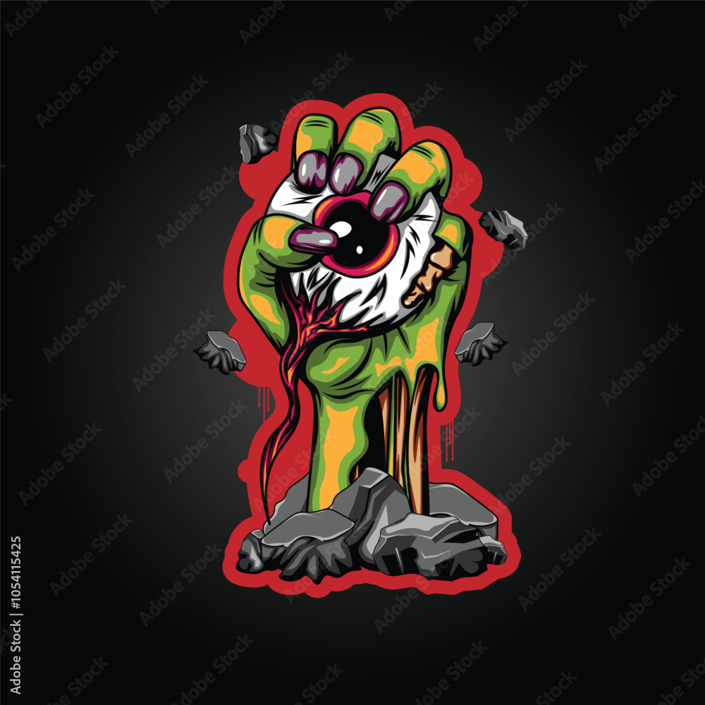 Fototapeta premium zombie hand vector holding eye ball illustration art