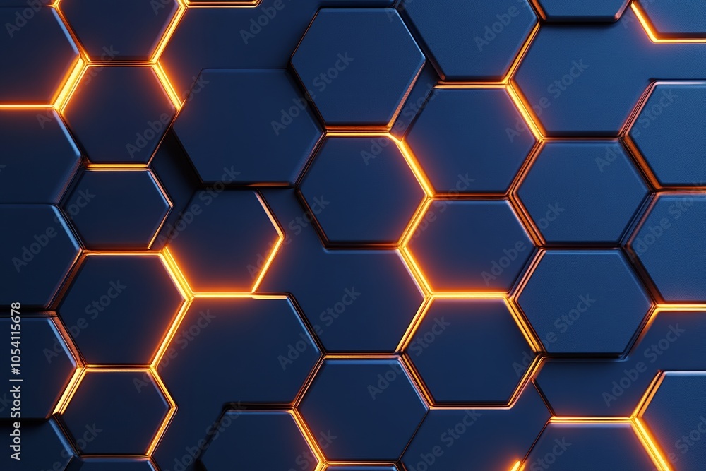 Hexagonal design with glowing neon blue accents Hexagonal design with glowing neon blue accents
