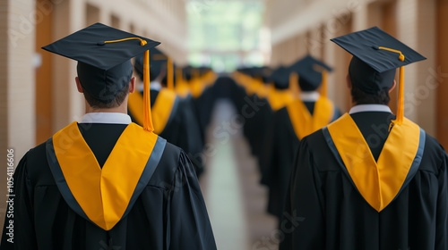 Alumni revisiting campus in caps and gowns, symbolizing cherished memories of academic achievements photo