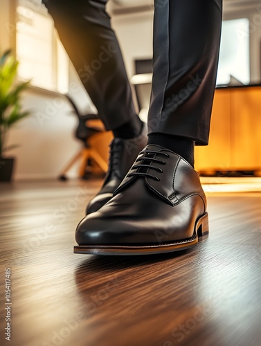 Stylish Black Shoes on Modern Office Floor