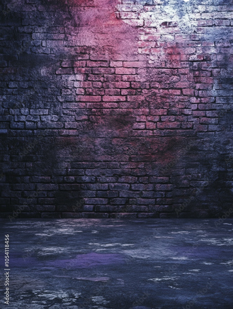 Obraz premium Grunge Brick Wall with Purple Lighting - Urban Background