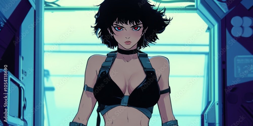 Confident anime lady in harness