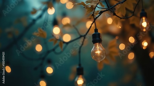 Neo-Romantic Tree with Glowing Lights Hanging from Branches photo