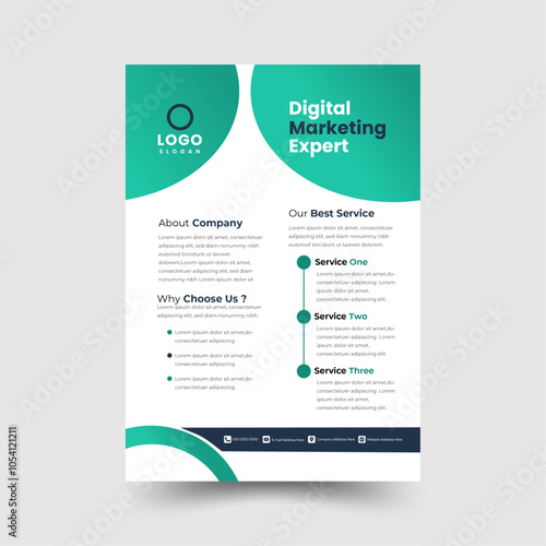 Turquoise color Natural shape A4 size Creative Corporate Business flyer or Brochure template vector design for Marketing 