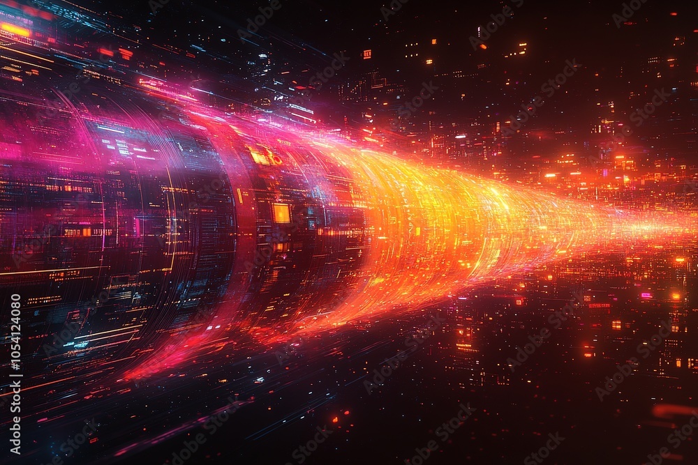 Fototapeta premium Abstract digital tunnel of light and data.