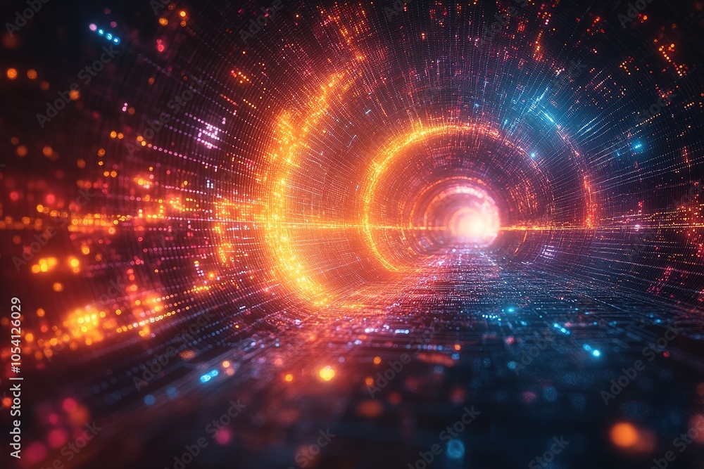 Fototapeta premium Abstract digital tunnel with glowing lights.