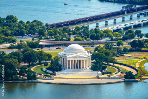 Bilde på lerret Washington DC aerial panoramic view of Jefferson memorial and Potomac river