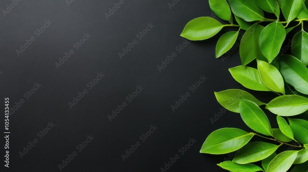 Minimalist Green Leaves on Black Backdrop Minimalist Green Leaves on Black Backdrop