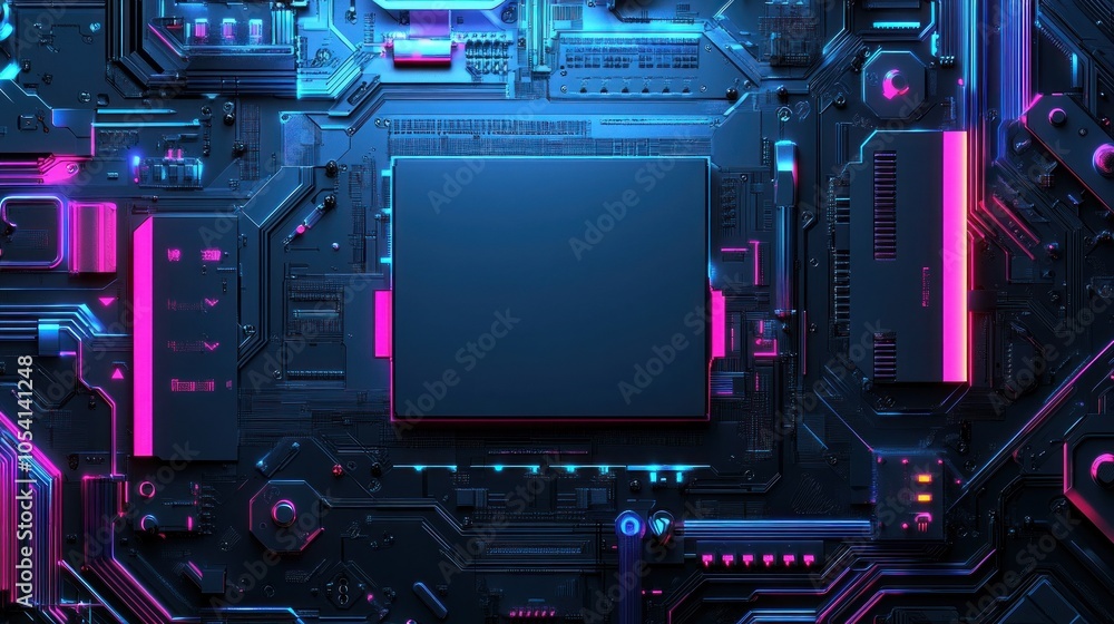 Fototapeta premium Digital motherboard with neon colors and intricate detail
