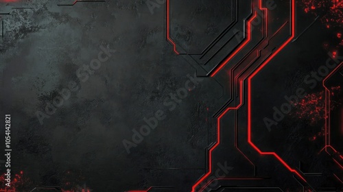 Dark tech circuit with red glowing accents design photo