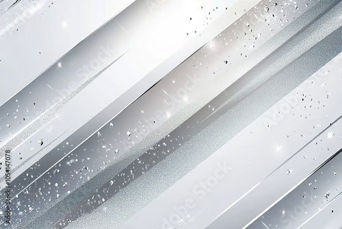 Abstract silver and white diagonal lines background with glitter.
