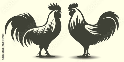 Realistic Rooster, Chicken, Poultry, Broiler, Hen Natural Vector Silhouette
