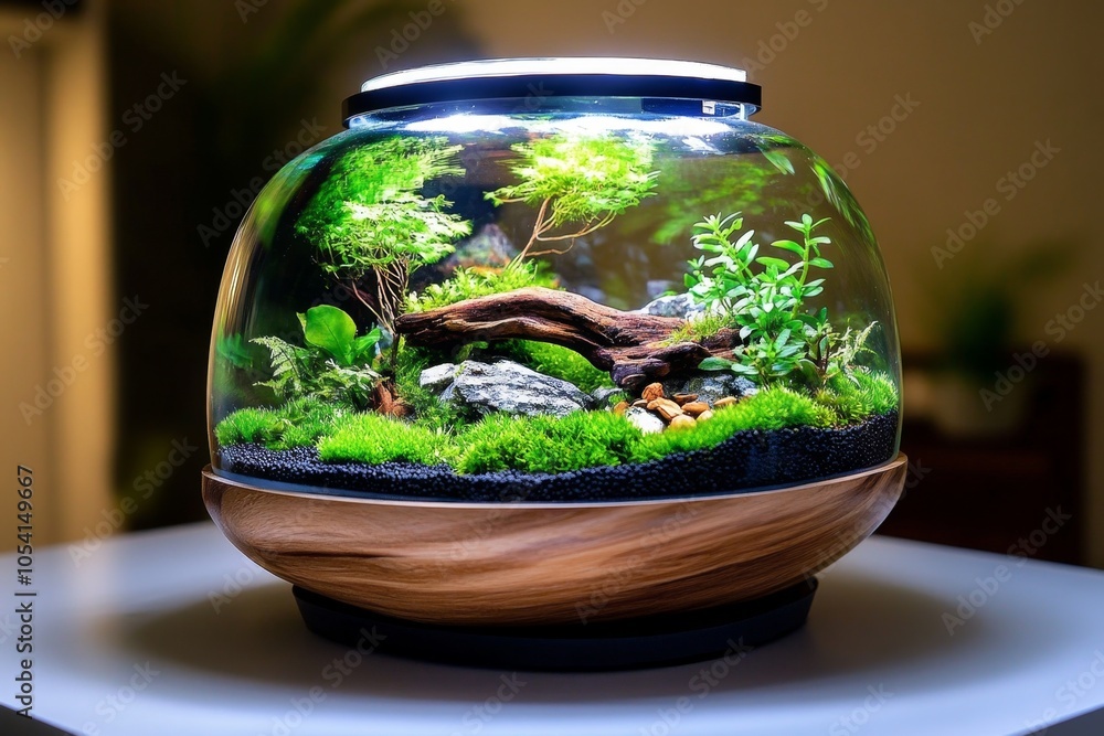 A small, vibrant ecosystem inside a terrarium, with plants, moss, and small animals, symbolizing the self-contained beauty of life and the interconnectedness of pantheistic belief, capturing A small, vibrant ecosystem inside a terrarium, with plants, moss, and small animals, symbolizing the self-contained beauty of life and the interconnectedness of pantheistic belief, capturing