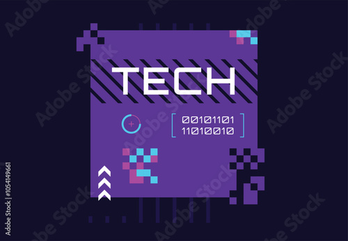 Cyberpunk style banner. Sci-fi dice with a glitch effect. Abstract background. Futuristic design. Vector illustration