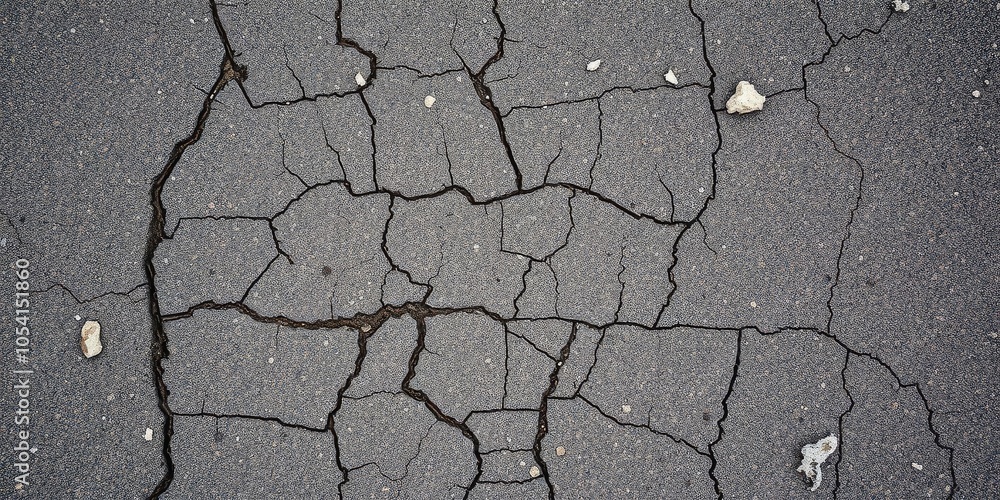 Obraz premium A close-up shot of textured asphalt road with cracks and potholes, transportation, pattern