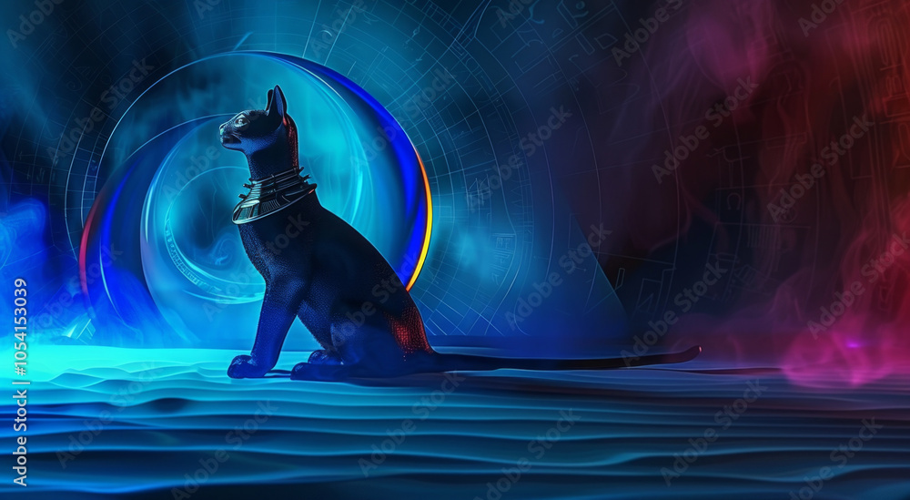 Fototapeta premium Black cat with mystic background