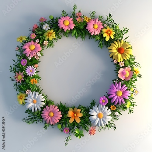 Wallpaper Mural Colorful 3D Flower Wreath on White Background Torontodigital.ca