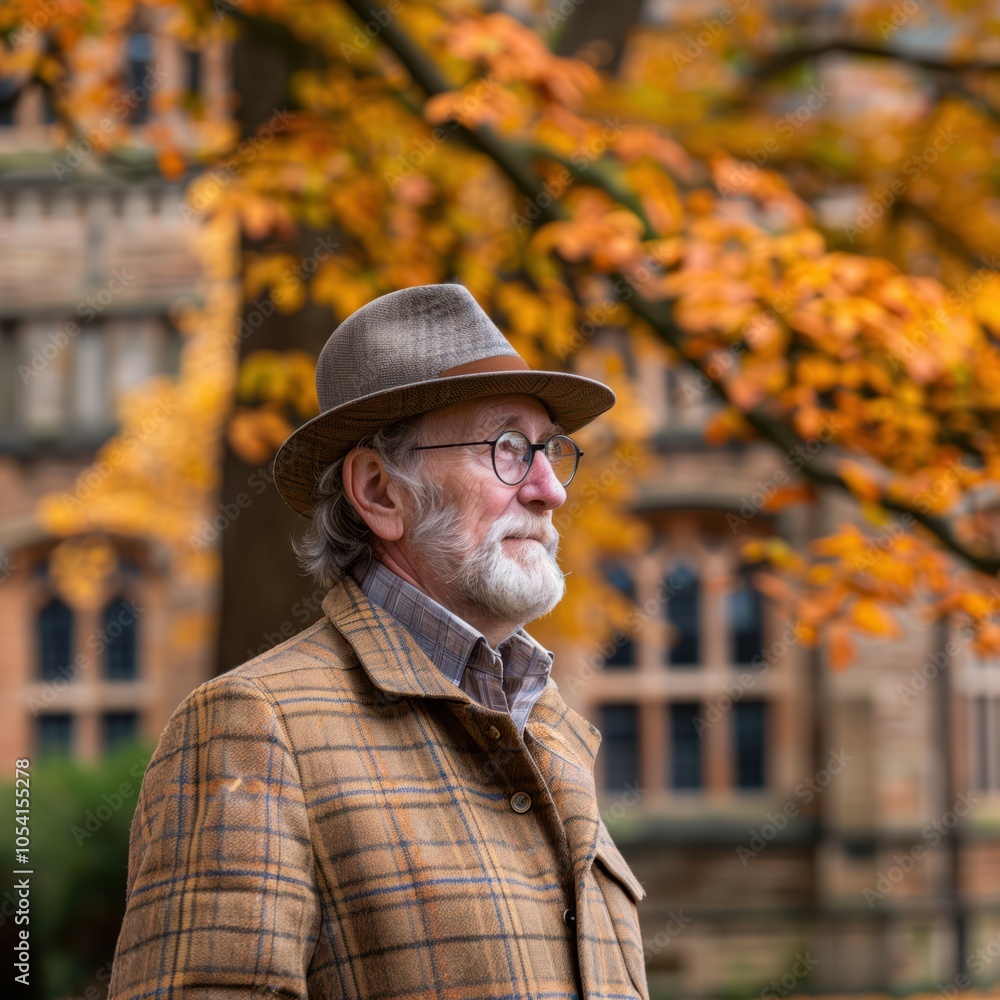 Elderly Man in Autumn Scenery Elderly Man in Autumn Scenery