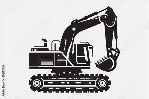 A black silhouette of an excavator.