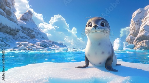 A Cartoon Seal on an Icy Landscape photo