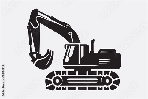 A black silhouette of an excavator.