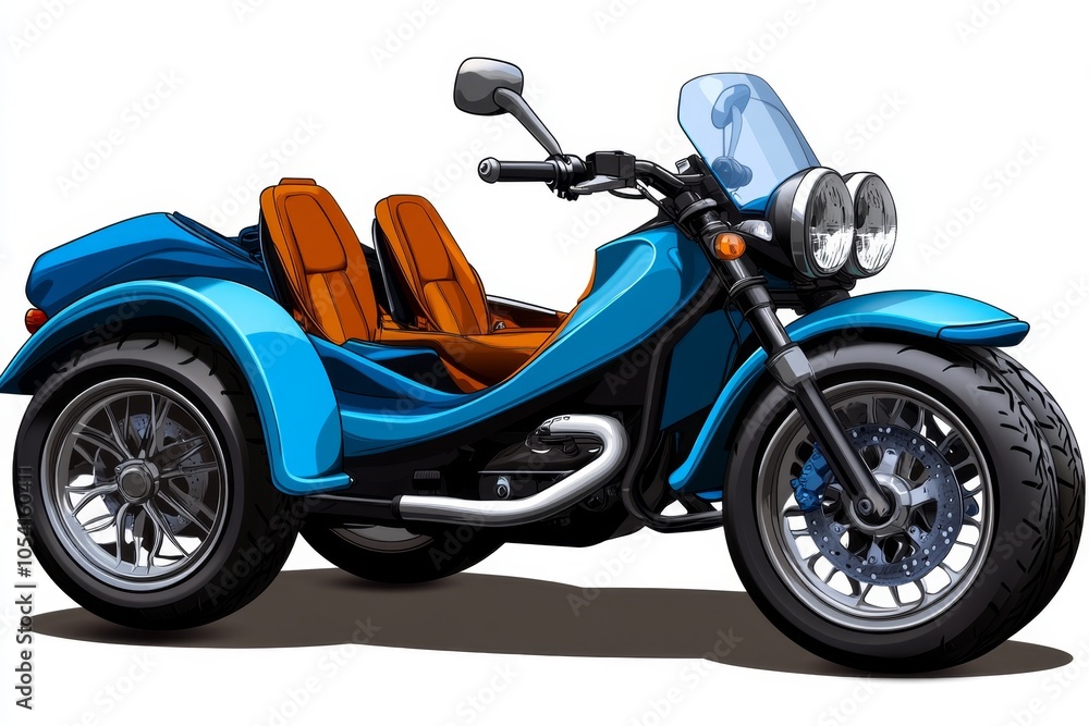 Obraz premium a 2D cartoon illustration of a motorcycle with a sidecar adventurous and fun white background