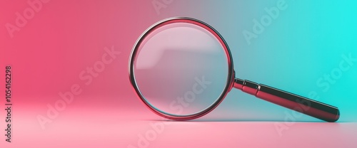 A vibrant magnifying glass sits against a colorful background, highlighting themes of inquiry and exploration. photo