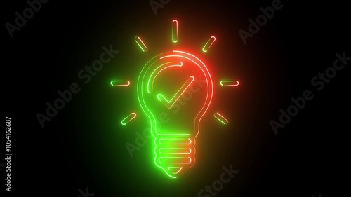 Bulb symbol icon animation. Energy idea, Electric neon bulb icon, green and orange color bulb icon on black background.