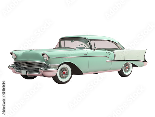 Vintage Retro Mint Green Automobile on White Background