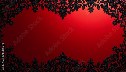 Ornate black lace border on vibrant red background photo