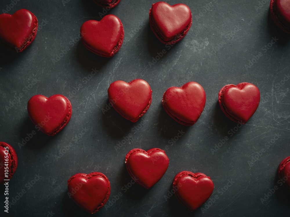 Fototapeta premium Red Heart Shaped Macarons: A Sweet Treat for Valentine's Day