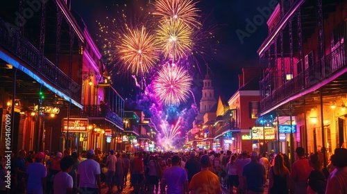 New Orleans Street Celebration Under Fireworks