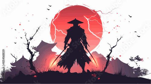 Flat illustration of samurai. Japanese warrior.