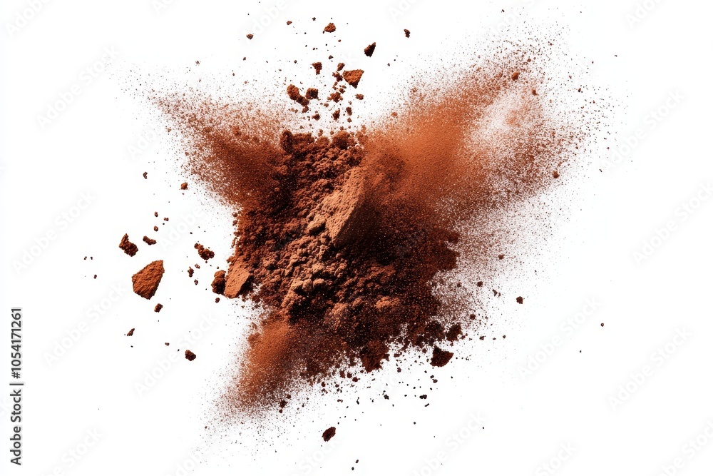 Burst of cocoa powder mid-air against white background Burst of cocoa powder mid-air against white background