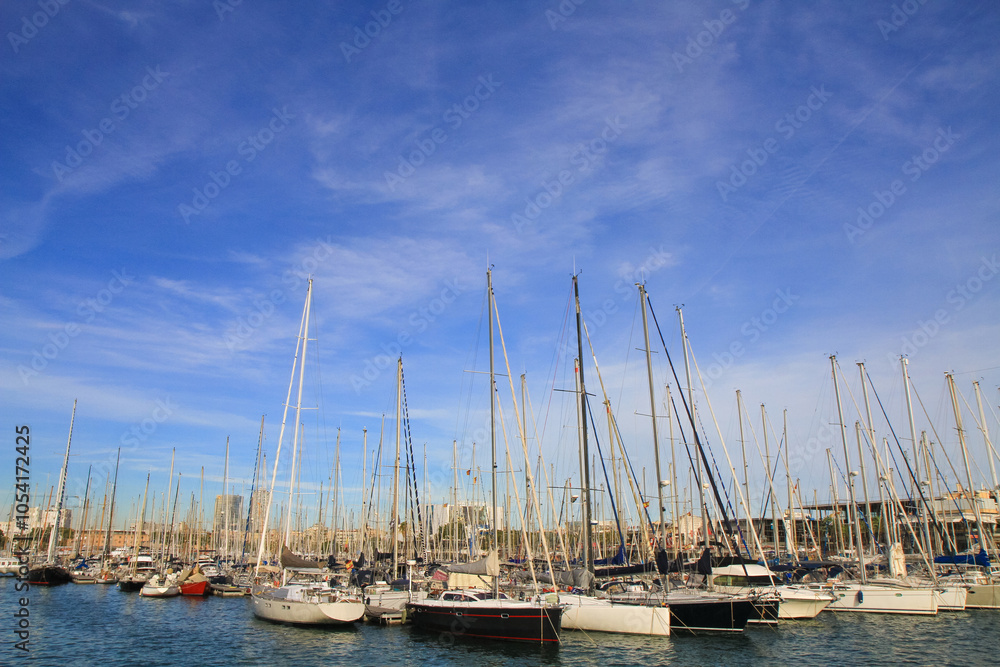Fototapeta premium beautiful ships and boats are moored near the shore
