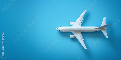 Wallpaper Mural Top view of white toy airplane model over the blue color background Torontodigital.ca