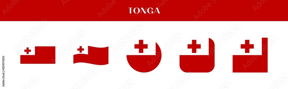 Fototapeta premium Set of Tonga national flag icons in various styles on transparent background