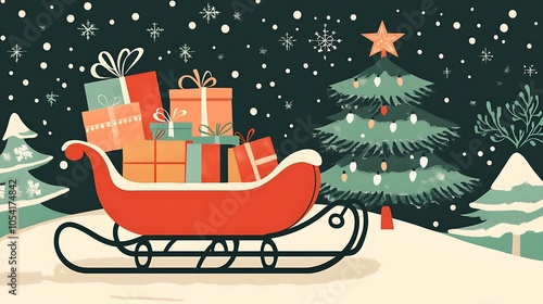 Wallpaper Mural Vintage Sleigh with Presents Under Stars Torontodigital.ca