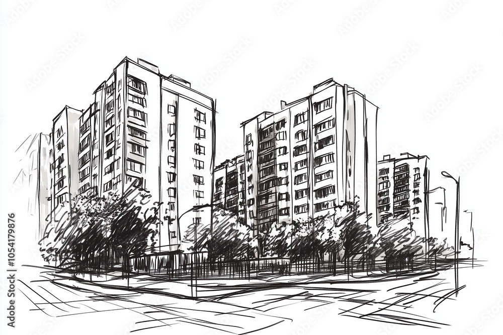 Fototapeta premium Watercolor Painting Of Apartment Building Illustration
