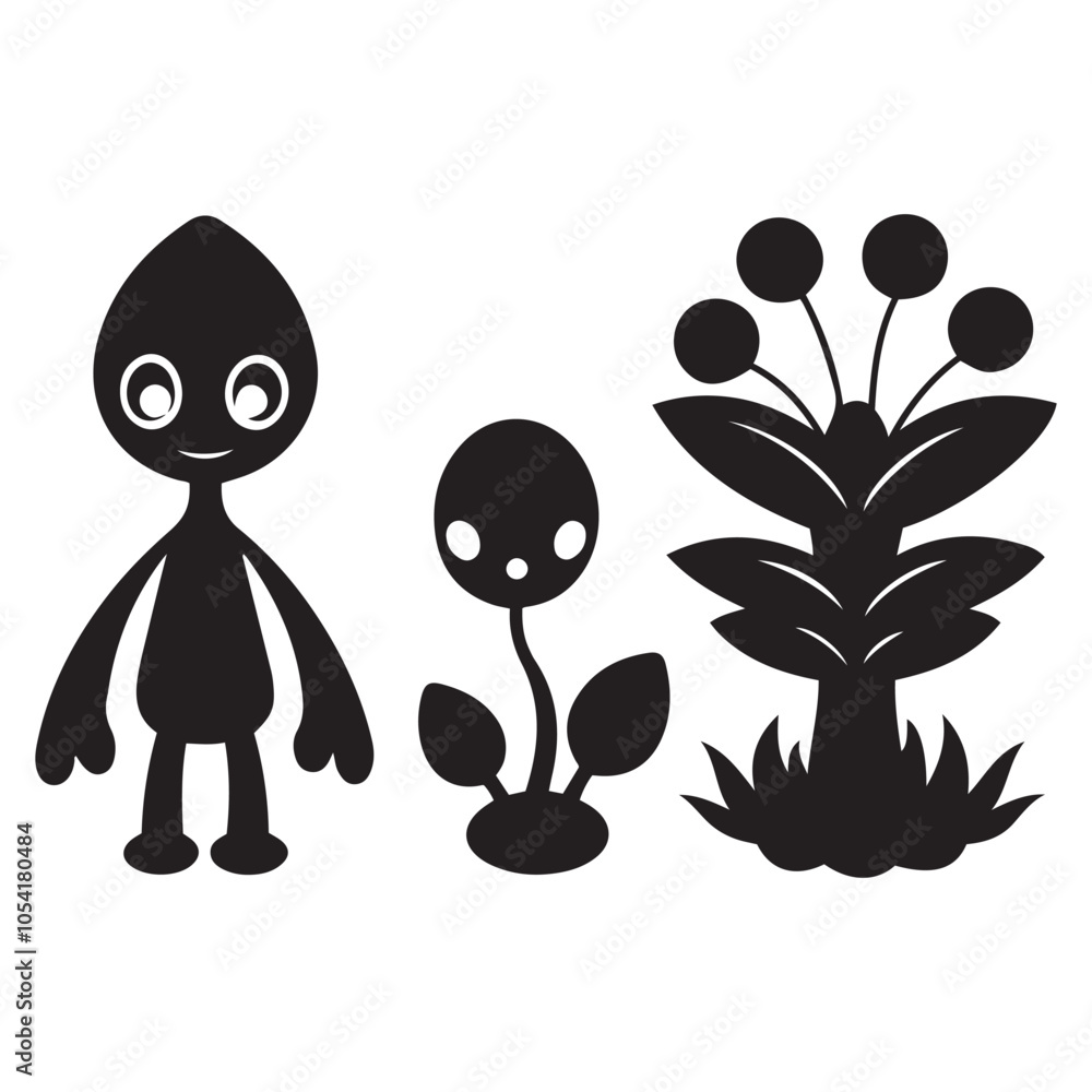 Obraz premium Alien plant life silhouette vector black color white background 