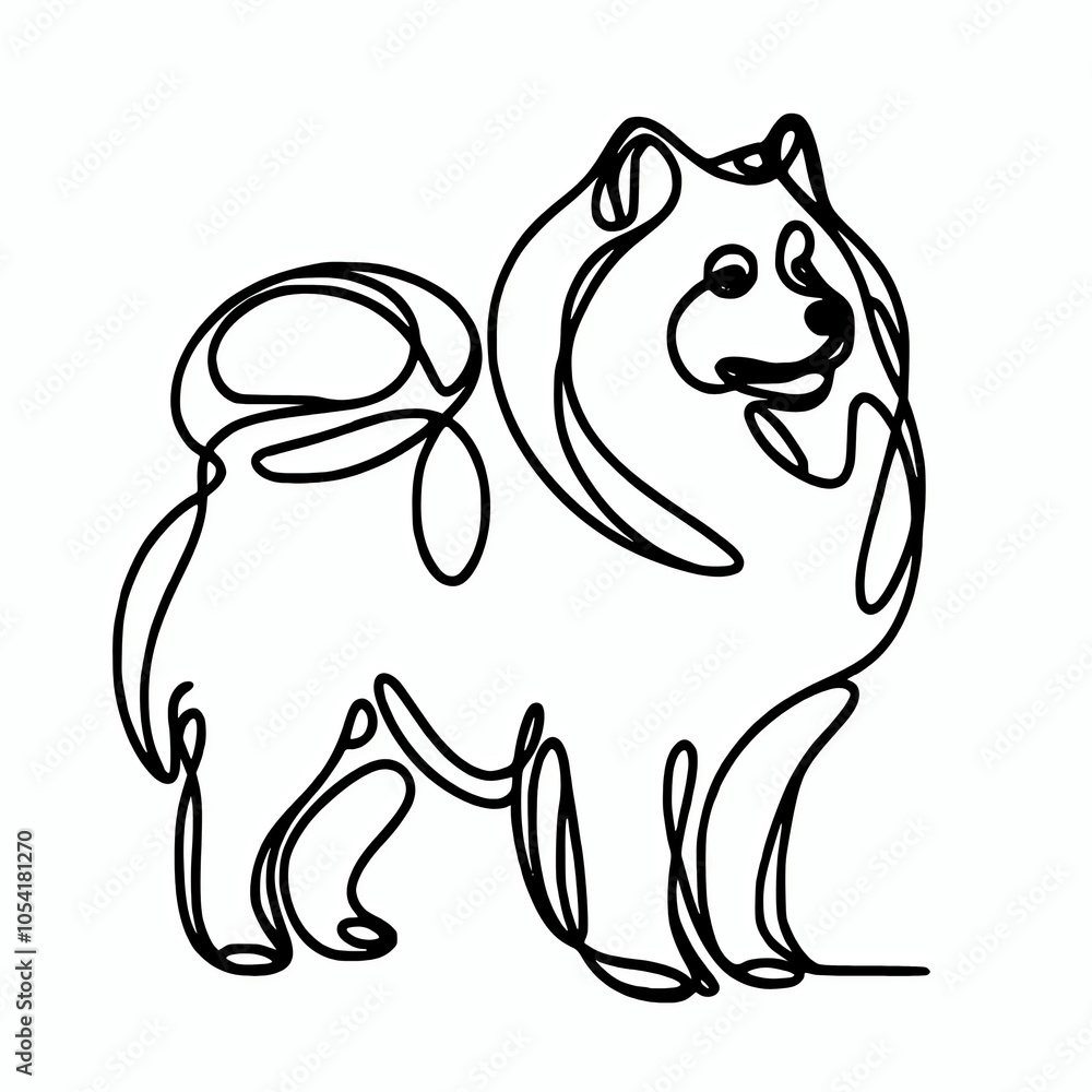 Obraz premium Minimalist line silhouette outline of a finnish lapphund dog vector illustration