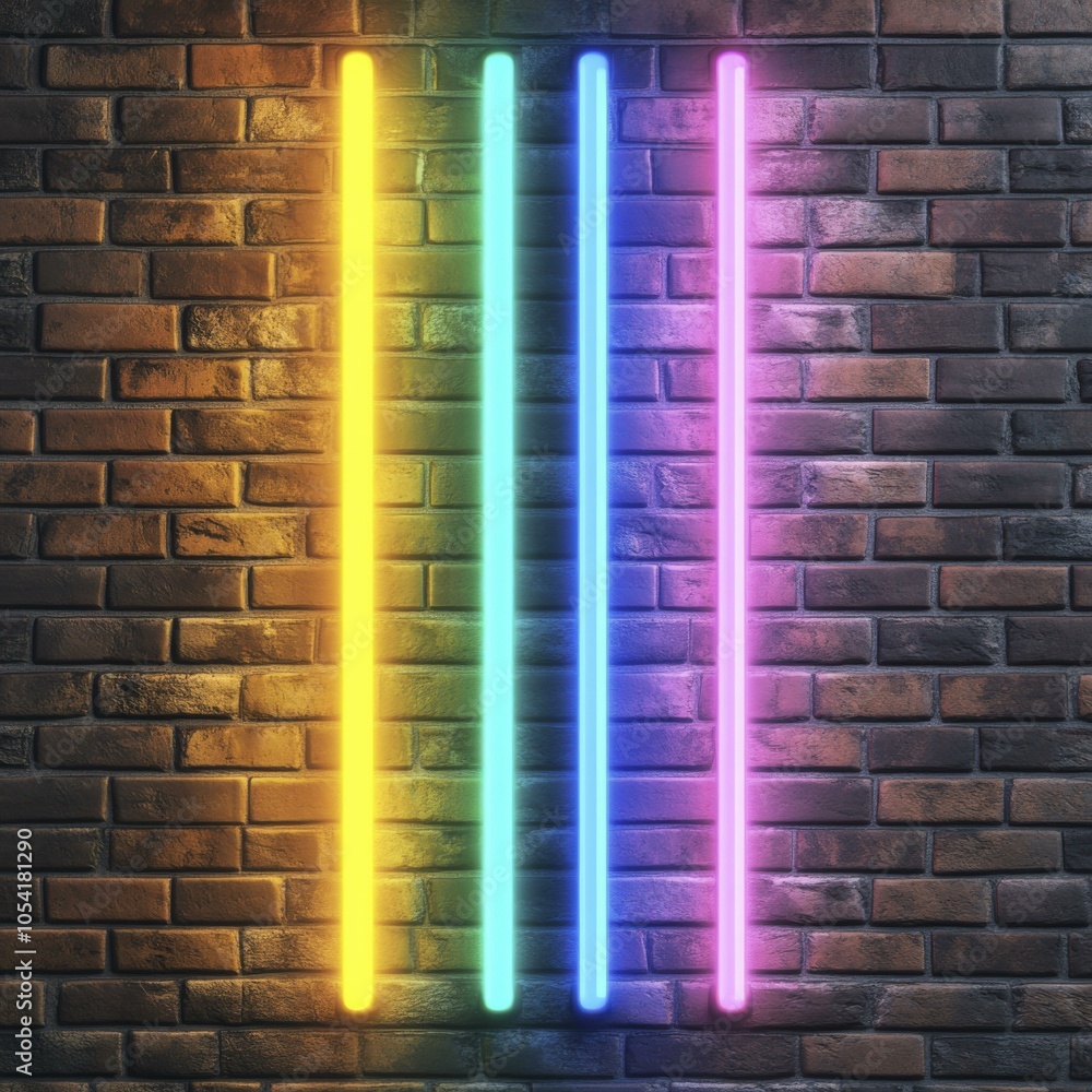 Obraz premium Colorful Neon Lights on Brick Wall - Abstract Design