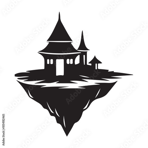 Floating islands silhouette vector black color white background 