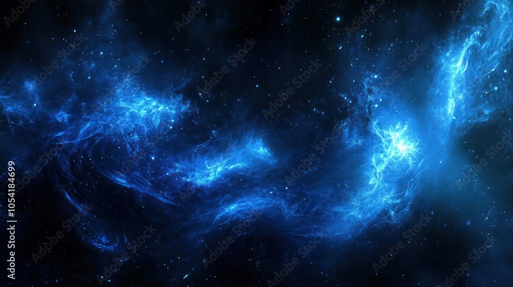Obraz premium A mesmerizing depiction of cosmic blue waves in a starry space background.