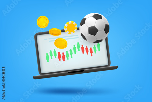 Online sports rates concept with laptop. 3d vector illustration