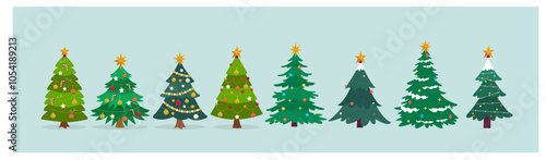 Árboles de navidad de diferente tamaños, colores y decoraciones