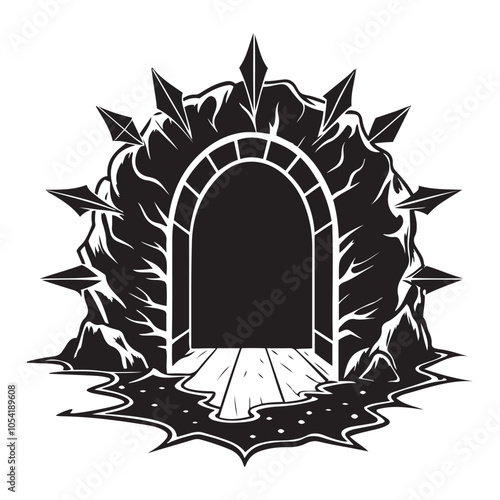  Portal opening silhouette vector black color white background 