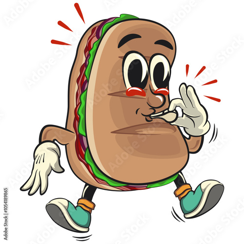 Sub Sandwich cartoon mascot illustration character vector is blowing the whistle, work of hand drawn