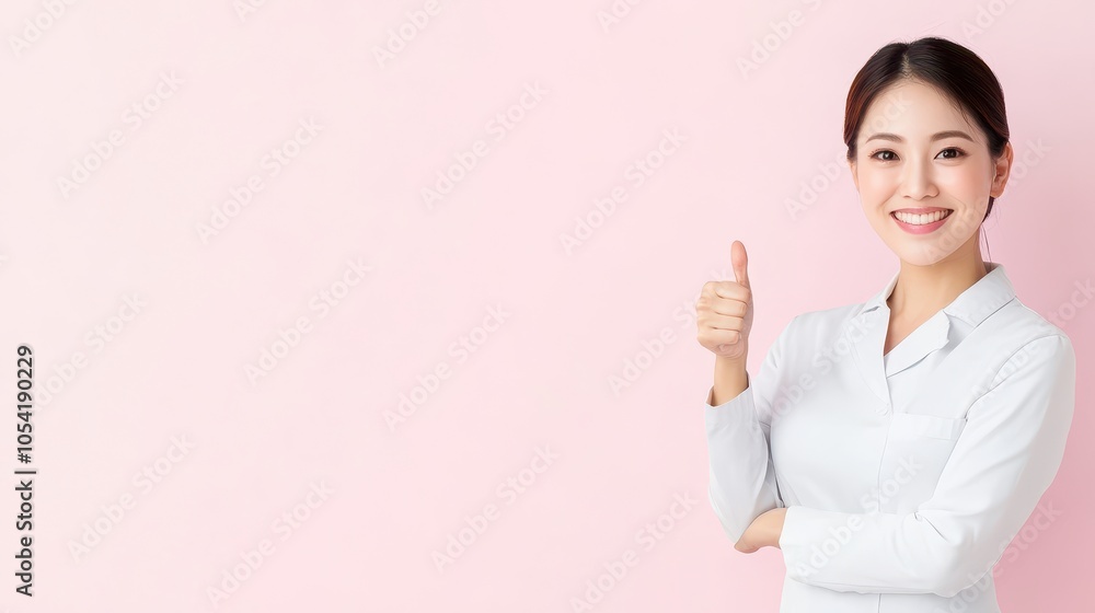 Charming Portrait of a Woman Giving a Thumbs Up Charming Portrait of a Woman Giving a Thumbs Up