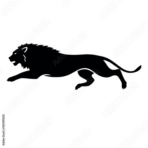 a lion running vector silhouette, black color silhouette, isolated white background